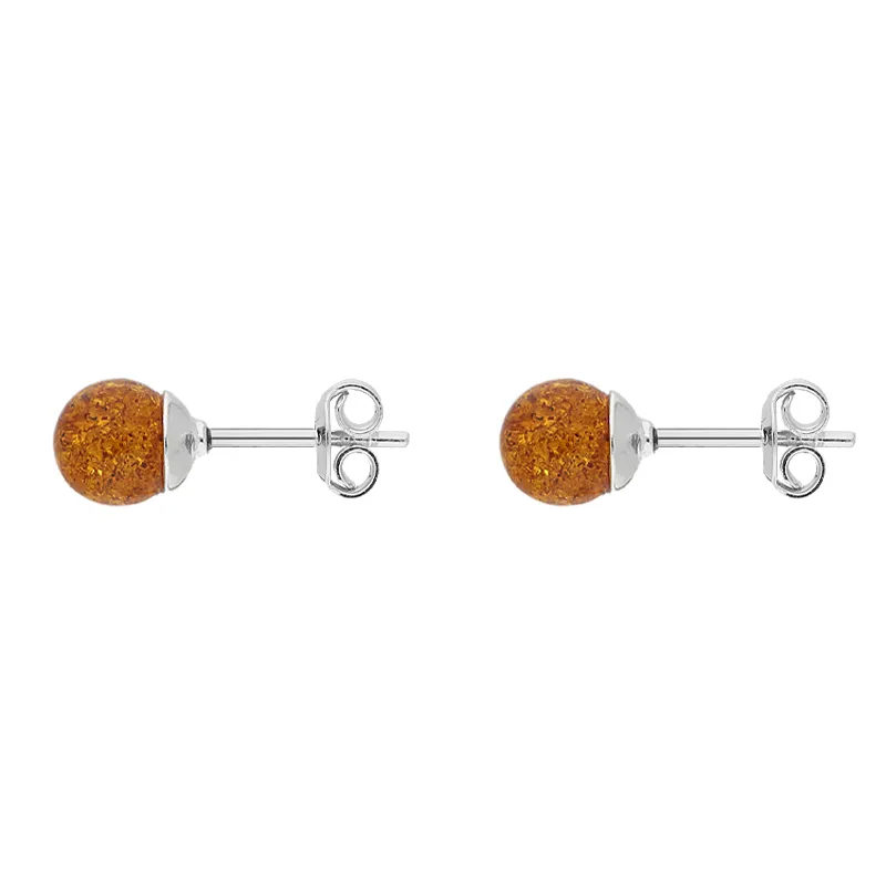 Sterling Silver Baltic Amber Orange 7mm Ball Stud Earrings sold by Jura Watches product image thumbnail 2