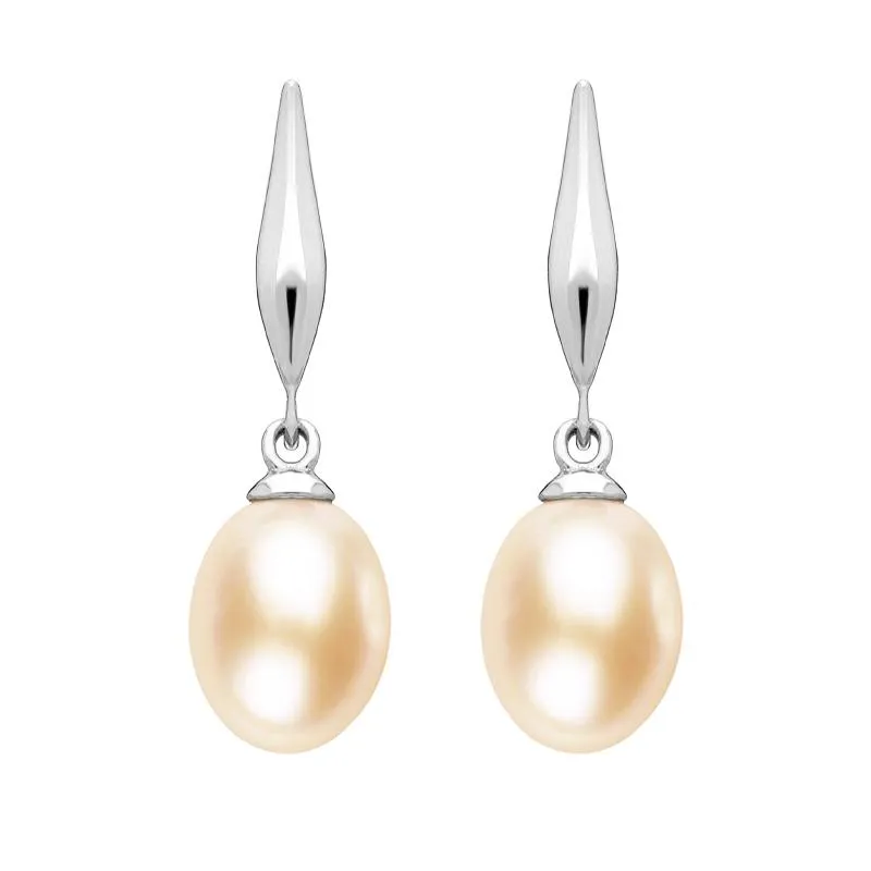 Sterling Silver Pearl Peach Drop Earrings sold by Jura Watches