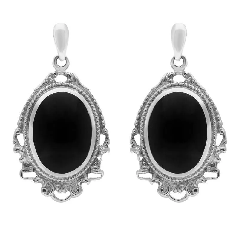 Sterling Silver Whitby Jet Edwardian Style Oval Drop Earrings sold by Jura Watches