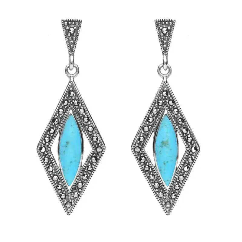 Sterling Silver Turquoise Marcasite Diamond Shaped Earrings sold by Jura Watches