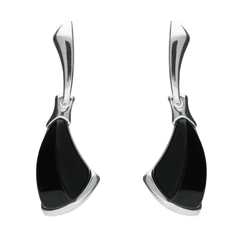 Sterling Silver Whitby Jet Curved Triangle Drop Earrings sold by Jura Watches