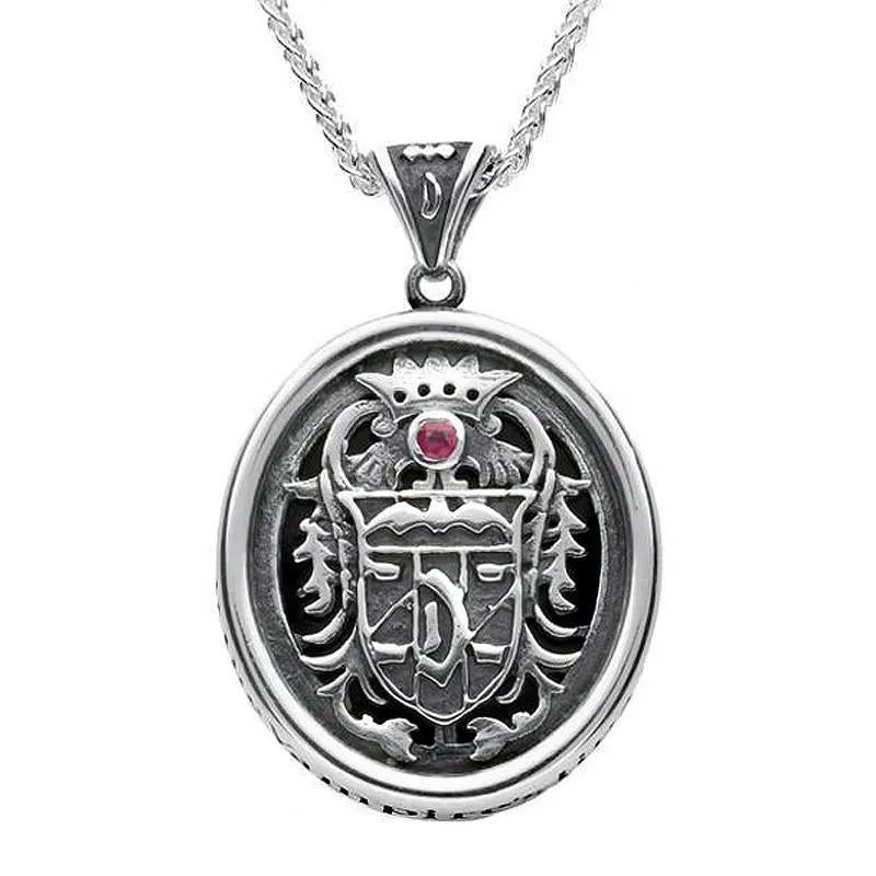 Sterling Silver Whitby Jet Blood Red Ruby Commemorative Dracula Necklace sold by Jura Watches