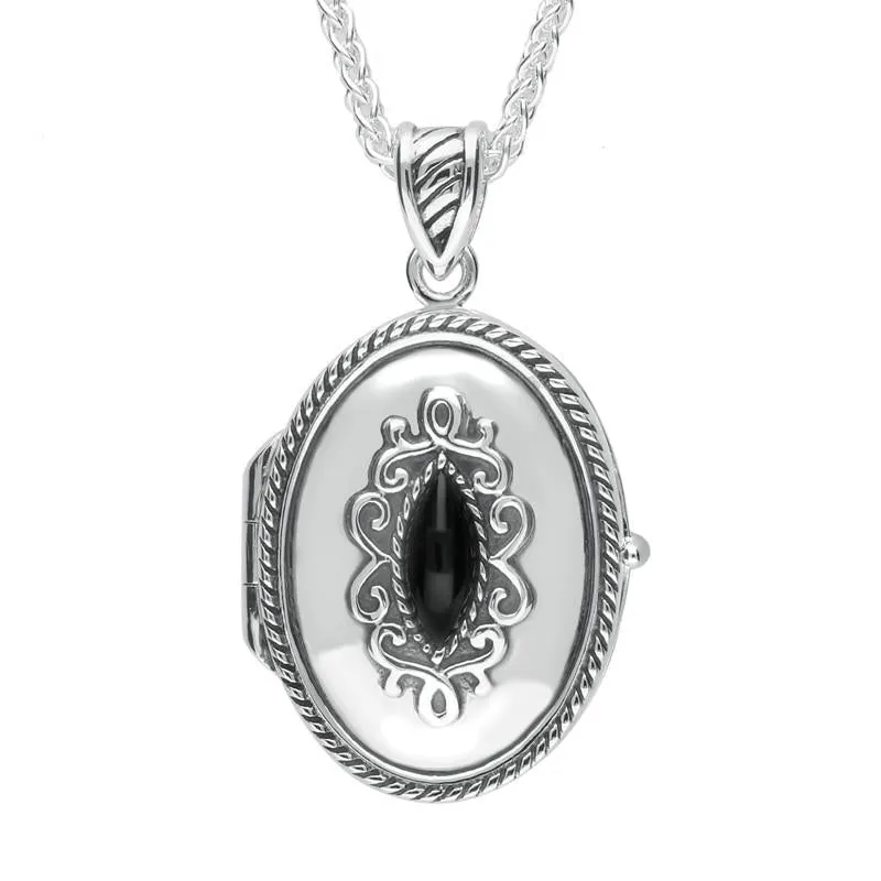 Sterling Silver Whitby Jet Oval Marquise Stone Locket sold by Jura Watches