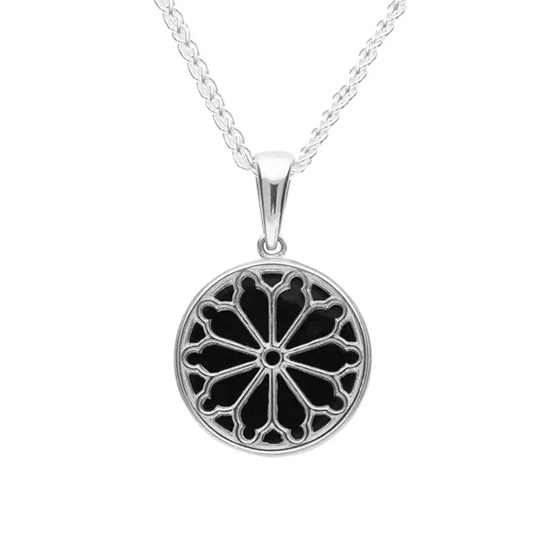 Sterling Silver Whitby Jet Round Abbey Window Necklace sold by Jura Watches