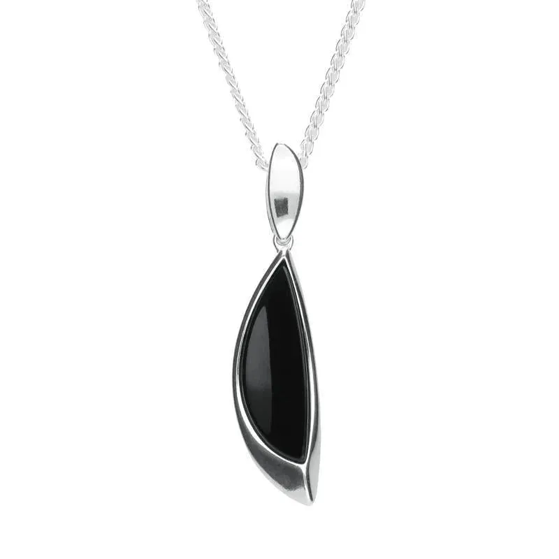 Sterling Silver Whitby Jet Abstract Pear Drop Necklace sold by Jura Watches