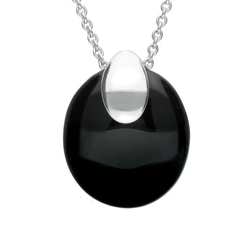 Sterling Silver Whitby Jet Oval Stone Necklace sold by Jura Watches
