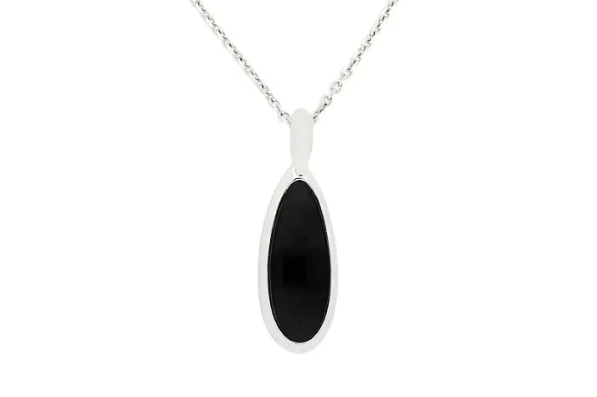 Sterling Silver Whitby Jet Curved Pear Necklace sold by Jura Watches