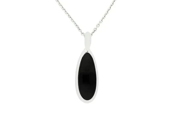 Sterling Silver Whitby Jet Curved Pear Necklace sold by Jura Watches