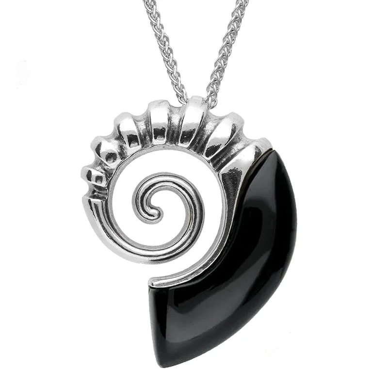 Sterling Silver Whitby Jet Large Shell Necklace sold by Jura Watches