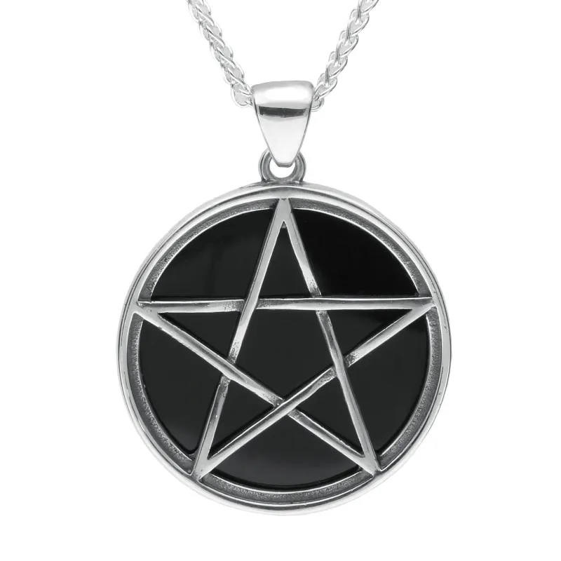 Sterling Silver Whitby Jet Large Pentagram Necklace sold by Jura Watches