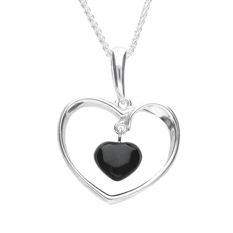 Sterling Silver Whitby Jet Open Heart Necklace sold by Jura Watches