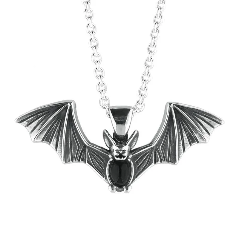 Sterling Silver Whitby Jet Gothic Oval Belly Bat Necklace sold by Jura Watches