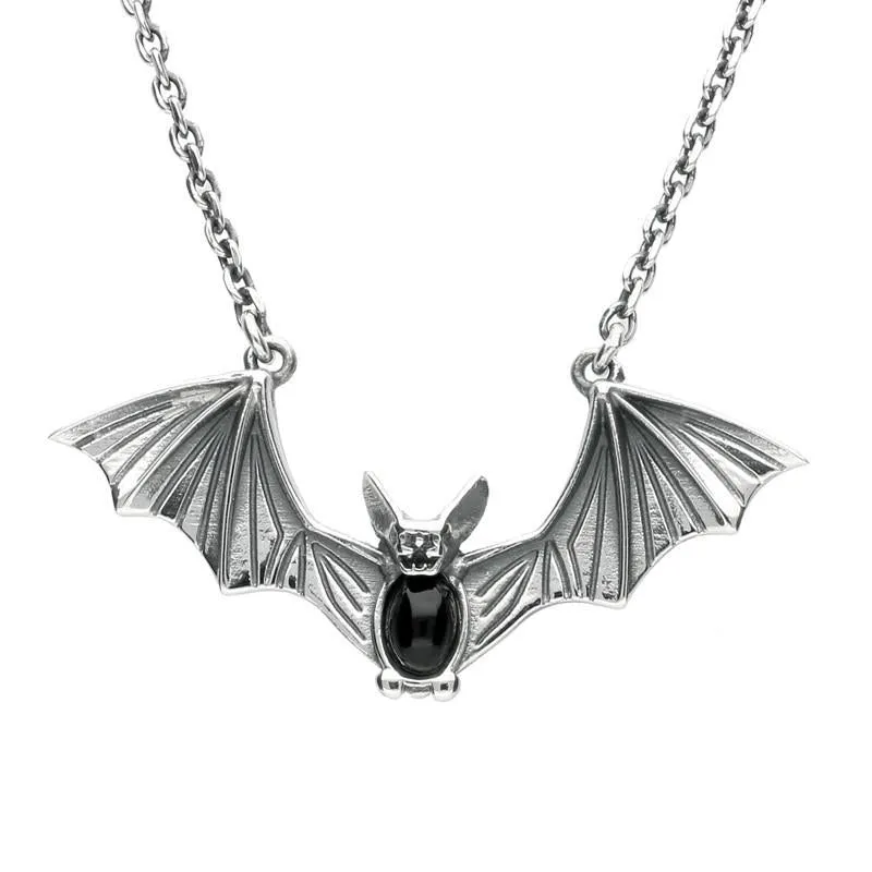 Sterling Silver Whitby Jet Oval Belly Bat Necklace sold by Jura Watches