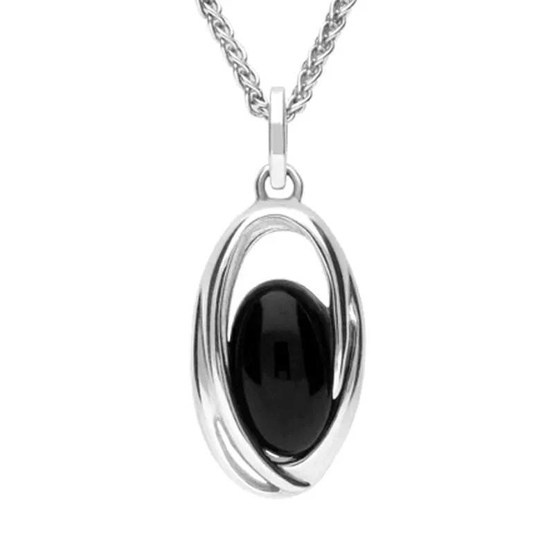 Sterling Silver Whitby Jet Oval Swirl Necklace sold by Jura Watches