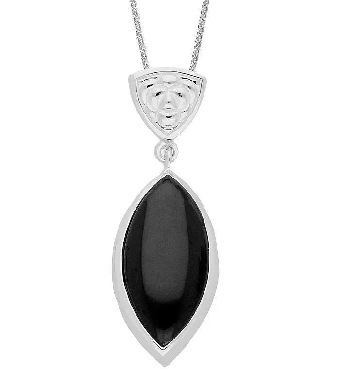 Sterling Silver Whitby Jet Patterned Marquise Necklace sold by Jura Watches