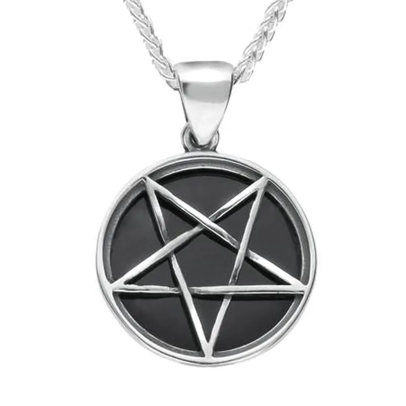 Sterling Silver Whitby Jet Small Inverse Pentagram Necklace sold by Jura Watches