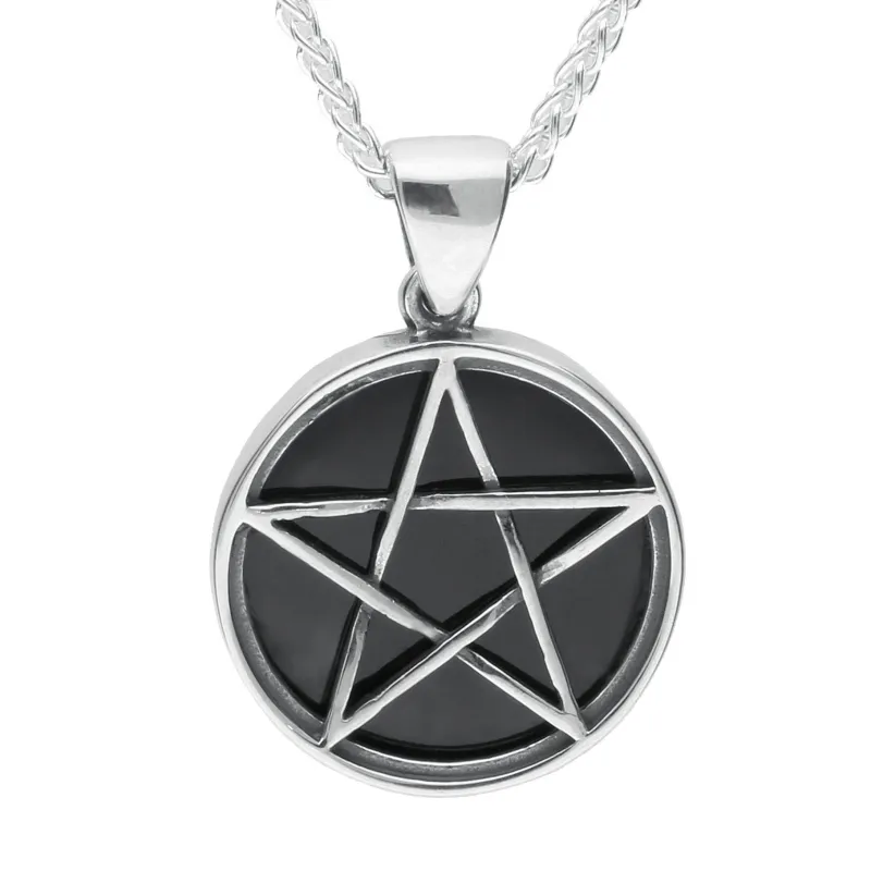 Sterling Silver Whitby Jet Small Pentagram Necklace sold by Jura Watches
