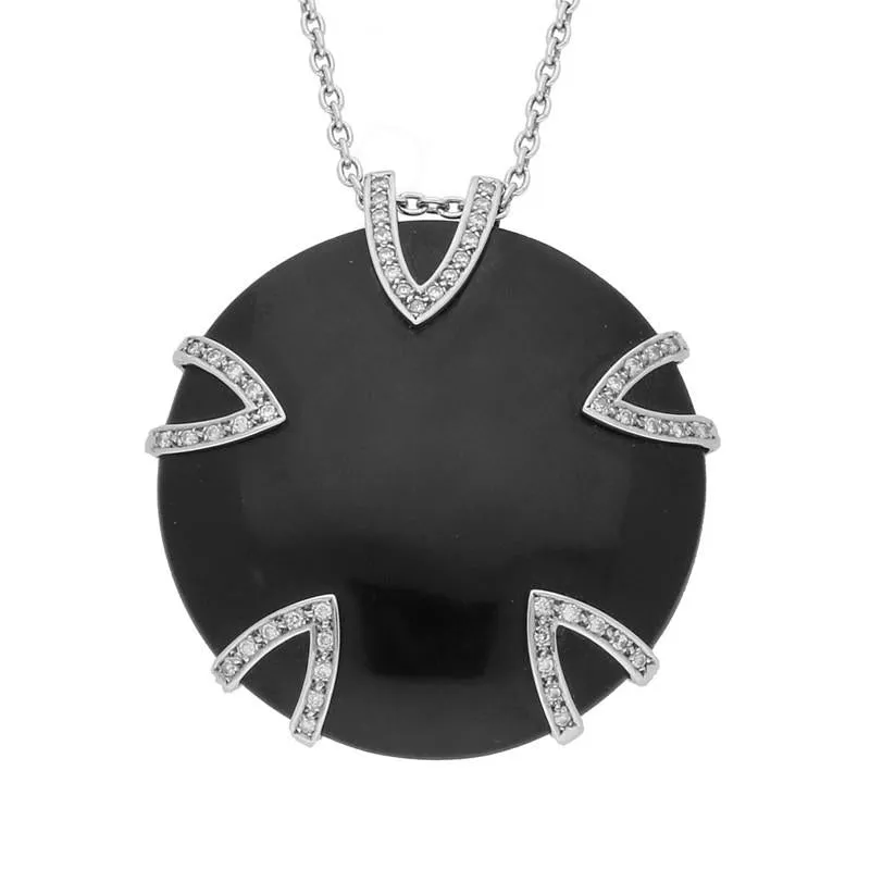 Platinum 0.59ct Diamond and Whitby Jet Five V Disc Large Necklace sold by Jura Watches