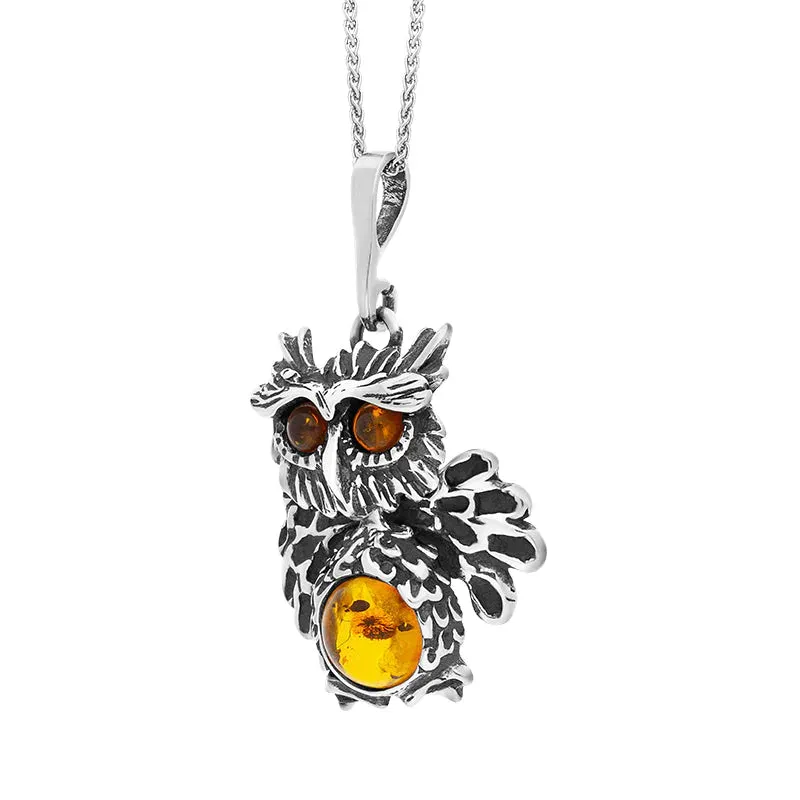 Sterling Silver Amber Moving Head Owl Necklace sold by Jura Watches product image thumbnail 2