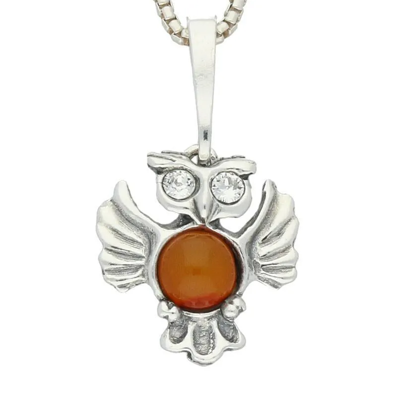 Sterling Silver Amber Open Winged Owl Extra Small Necklace sold by Jura Watches
