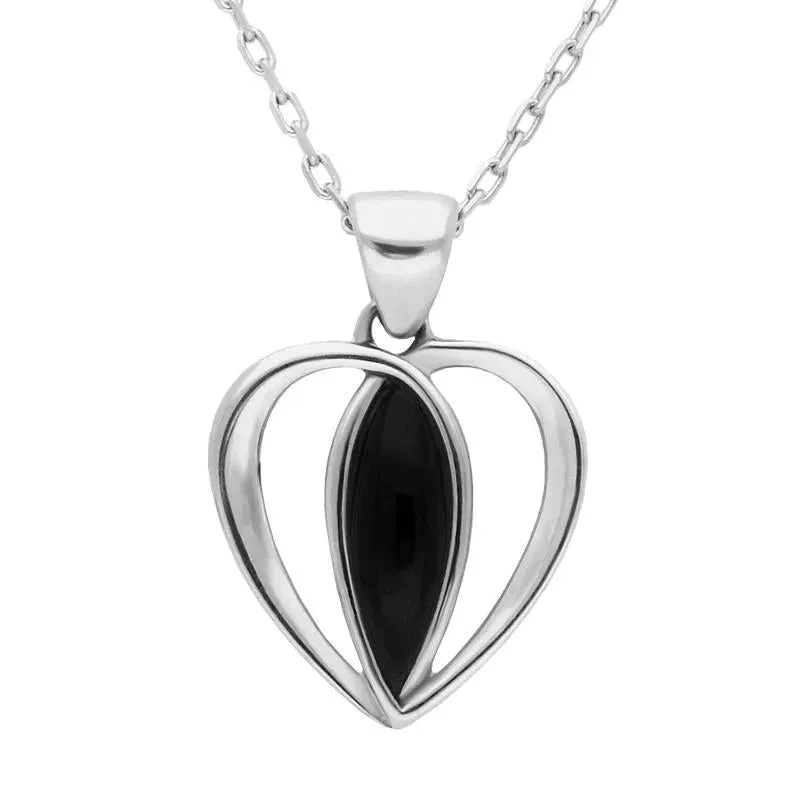 Sterling Silver Whitby Jet Centre Stone Heart Necklace sold by Jura Watches