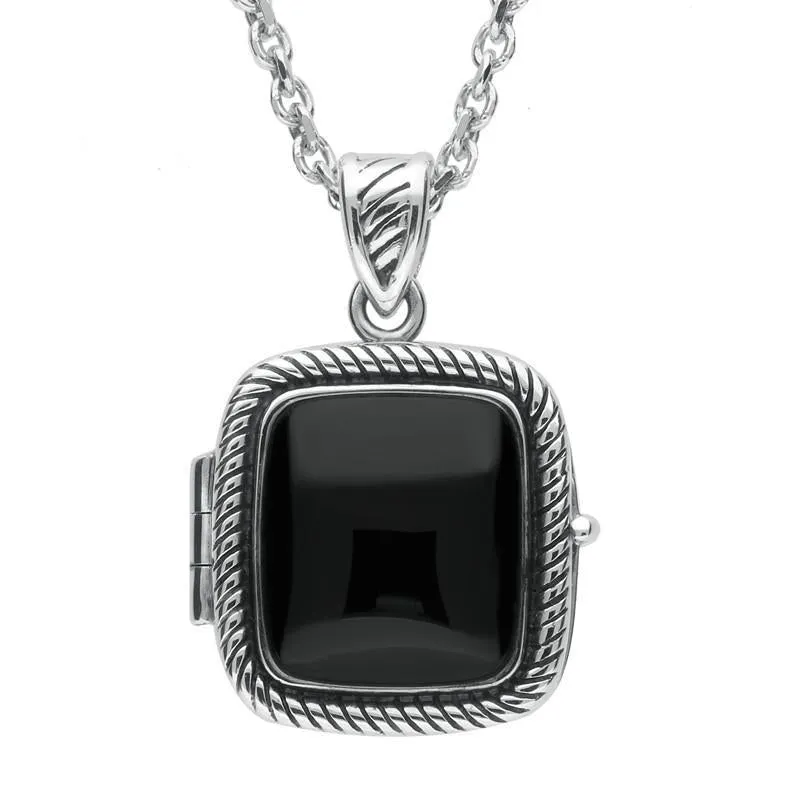 Sterling Silver Whitby Jet Cushion Rope Edge Locket sold by Jura Watches