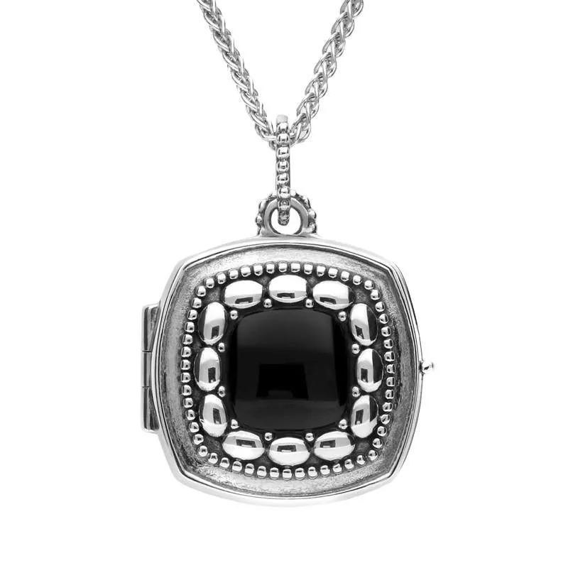 Sterling Silver Whitby Jet Cushion Shaped Locket sold by Jura Watches