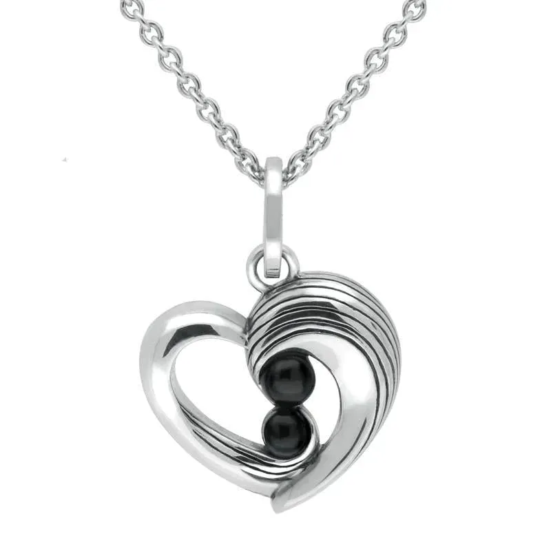 Sterling Silver Whitby Jet Half Ridge Heart Necklace sold by Jura Watches