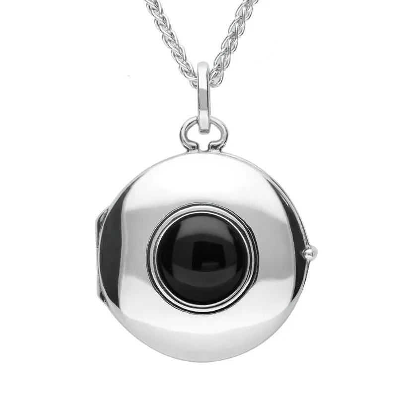 Sterling Silver Whitby Jet Heritage Plain Round Locket sold by Jura Watches