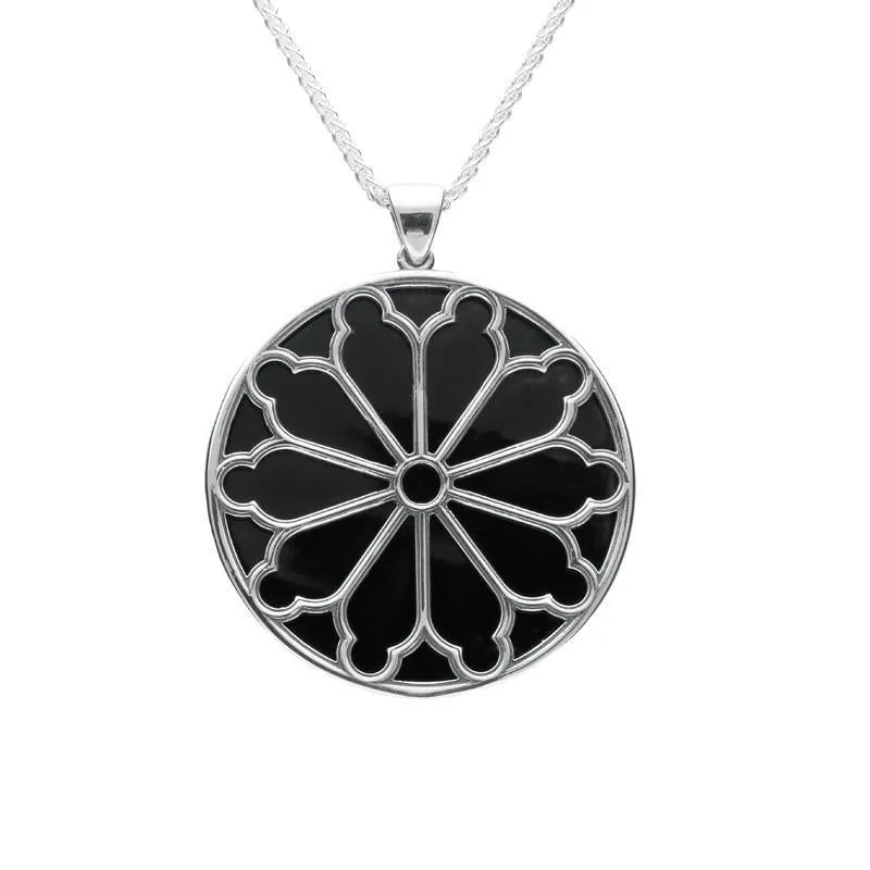 Sterling Silver Whitby Jet Abbey Window Round Large Necklace sold by Jura Watches