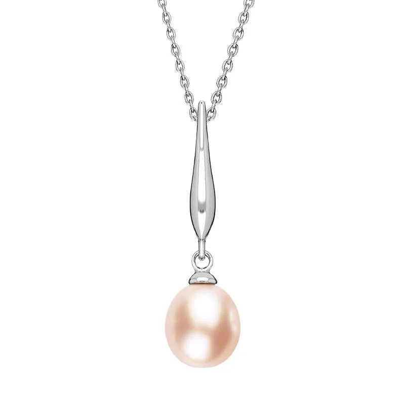 Sterling Silver Pearl Peach Drop Necklace sold by Jura Watches