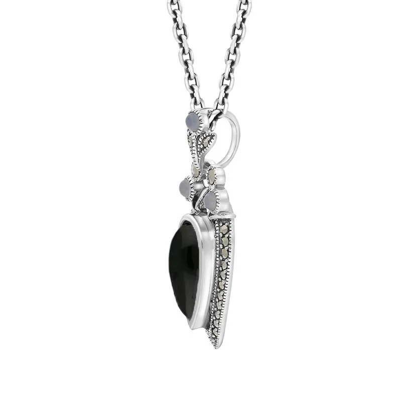 Sterling Silver Whitby Jet Marcasite Moonstone Upside Down Pear Necklace sold by Jura Watches product image thumbnail 2