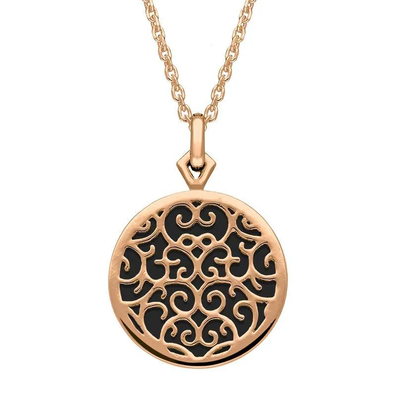 9ct Rose Gold Whitby Jet Flore Filigree Necklace sold by Jura Watches