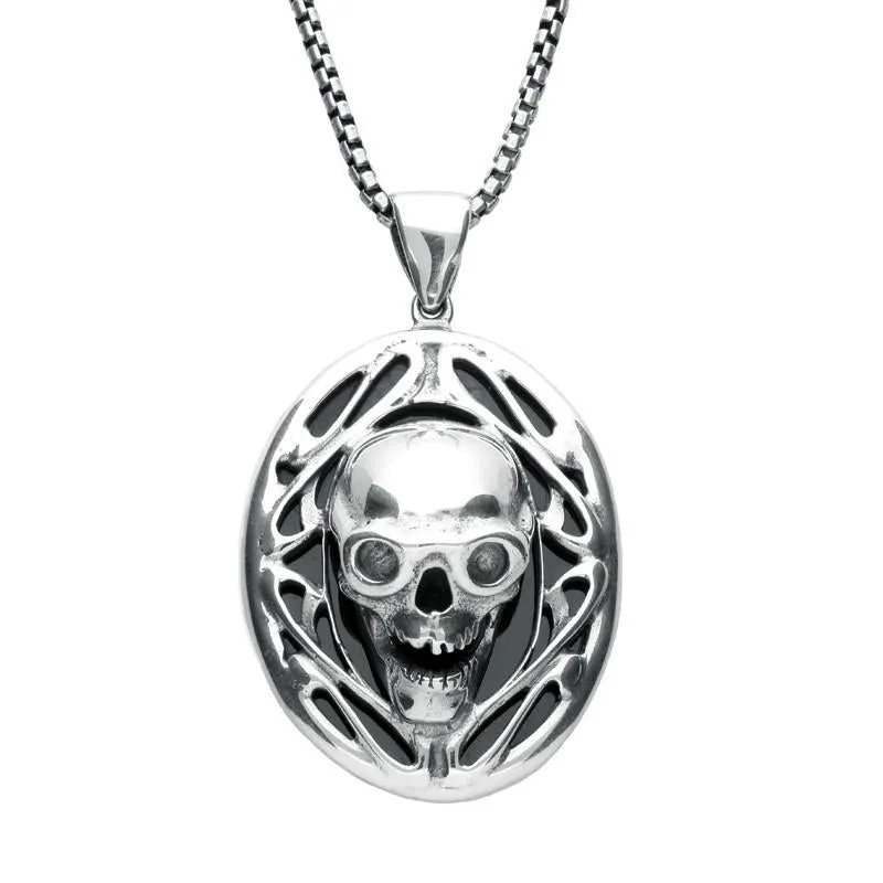 Sterling Silver Whitby Jet Medium Oval Skull Necklace sold by Jura Watches