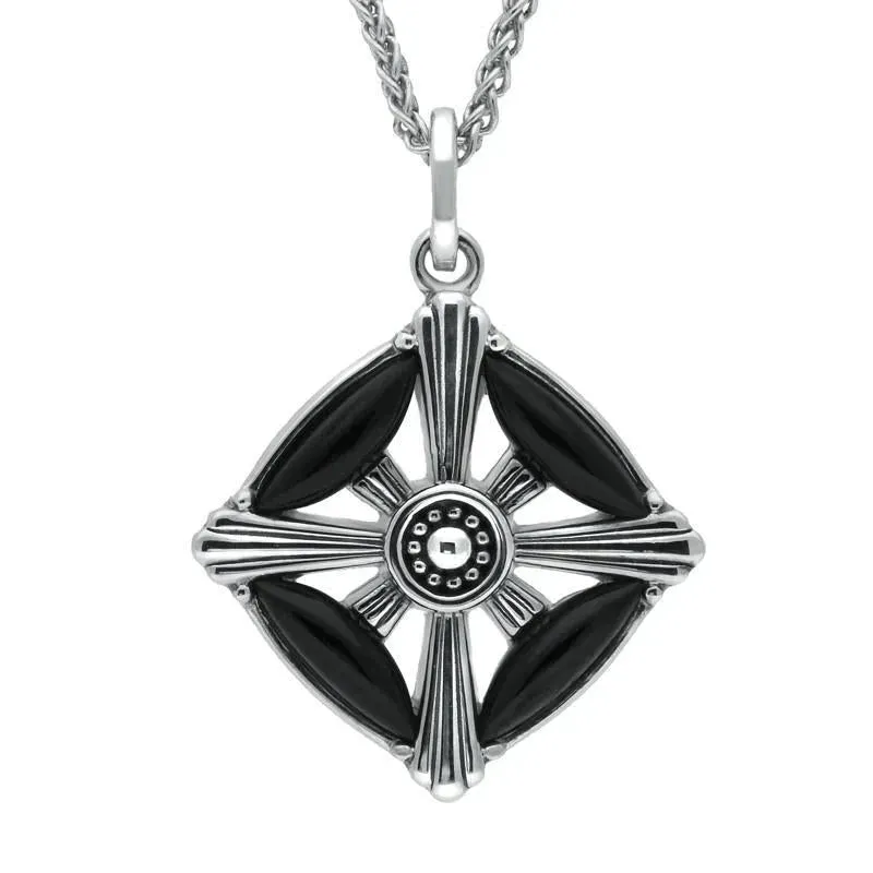 Sterling Silver Whitby Jet Four Stone Cross Necklace sold by Jura Watches