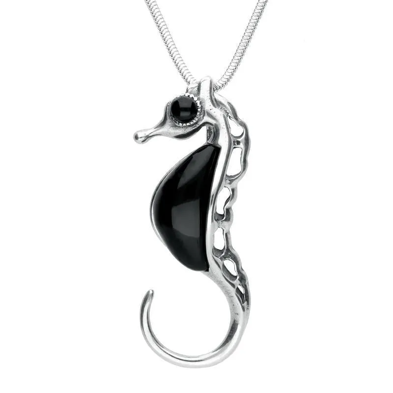 Sterling Silver Whitby Jet Seahorse Necklace sold by Jura Watches