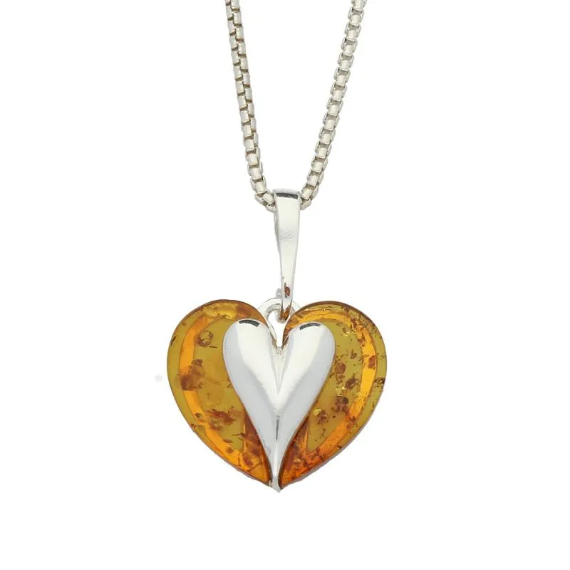 Sterling Silver Amber Heart Carved Necklace sold by Jura Watches