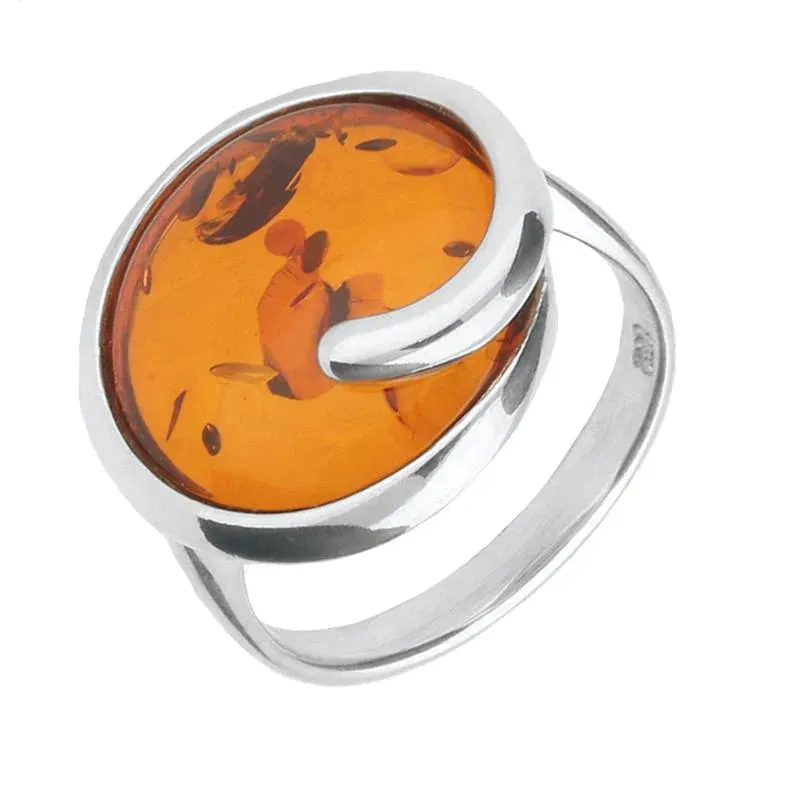Sterling Silver Amber Round Swirl Ring sold by Jura Watches