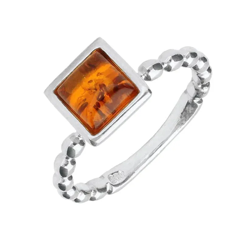 Sterling Silver Amber Square Beaded Stacking Ring sold by Jura Watches
