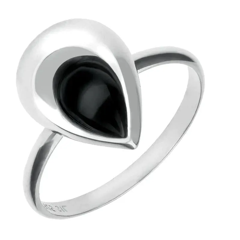 Sterling Silver Whitby Jet Half Stone Tear Drop Ring sold by Jura Watches