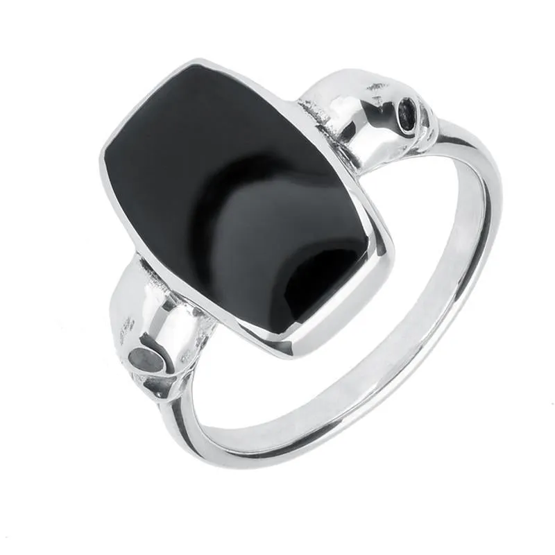 Sterling Silver Whitby Jet Barrel Skull Shank Ring sold by Jura Watches