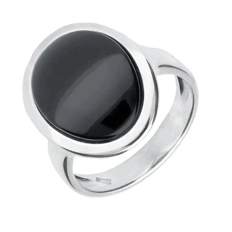 Sterling Silver Whitby Jet Curved Oval Ring sold by Jura Watches