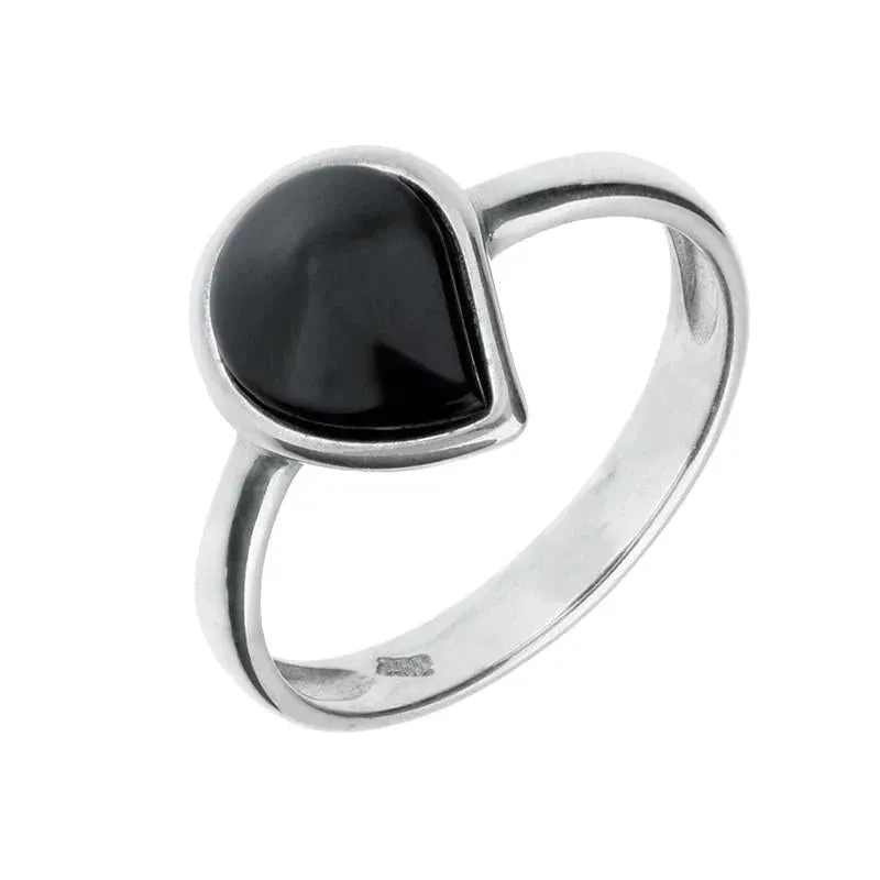 Sterling Silver Whitby Jet Curved Pear Ring sold by Jura Watches
