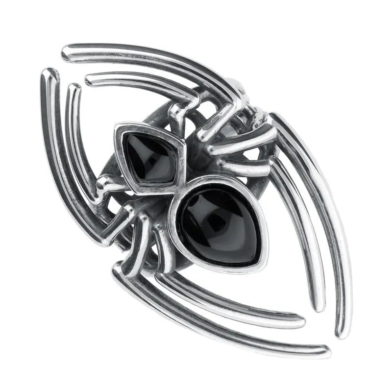 Sterling Silver Whitby Jet Gothic Large Spider Web Shank Ring sold by Jura Watches