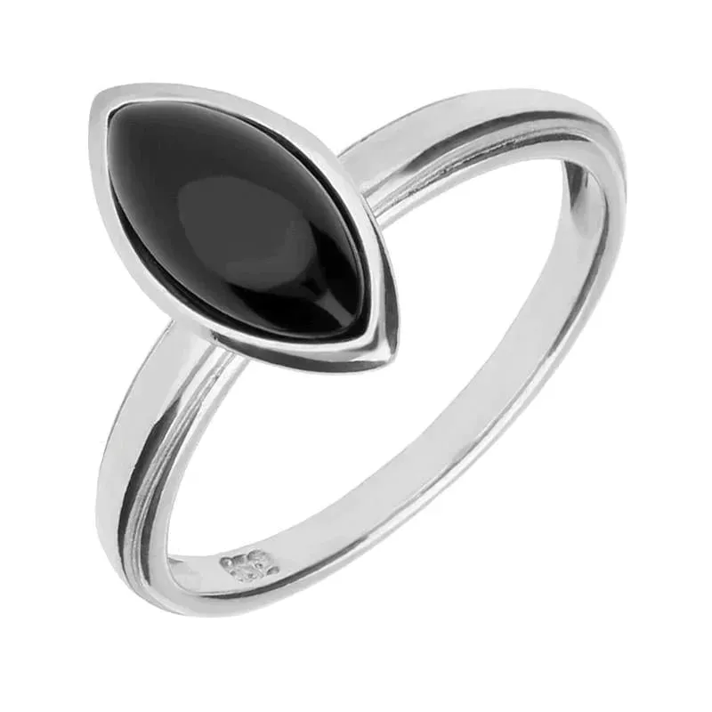Sterling Silver Whitby Jet Marquise Shaped Ring sold by Jura Watches