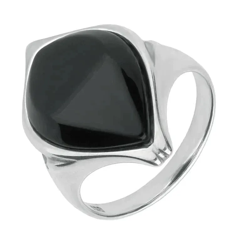 Sterling Silver Whitby Jet Open Shank Pear Ring sold by Jura Watches