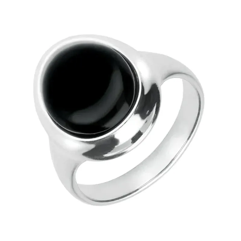 Sterling Silver Whitby Jet Oval Framed Ring sold by Jura Watches