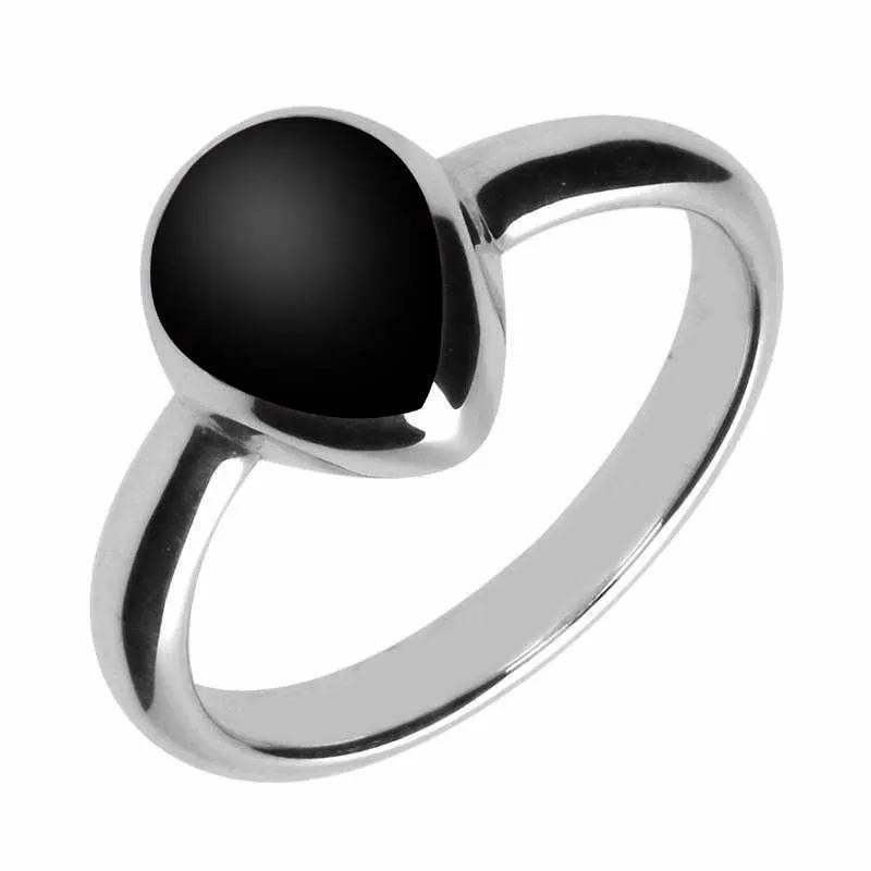 Sterling Silver Whitby Jet Pear Shaped Ring sold by Jura Watches