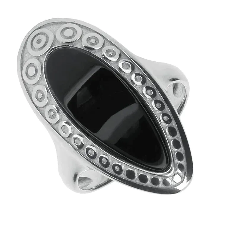 Sterling Silver Whitby Jet Heritage Pear Swirl Edge Ring sold by Jura Watches