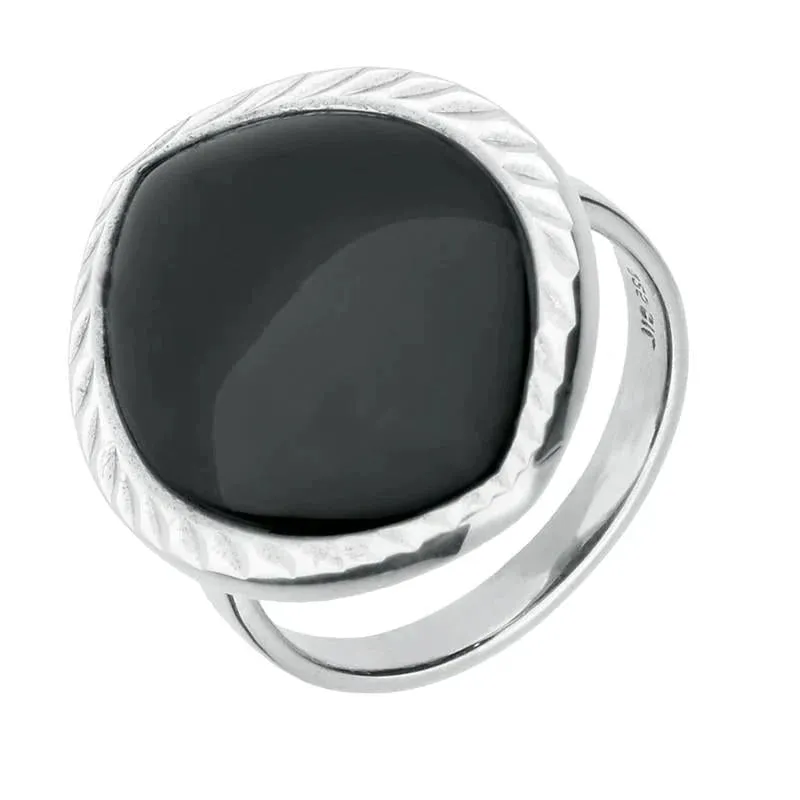 Sterling Silver Whitby Jet Ridged Marquise Ring sold by Jura Watches